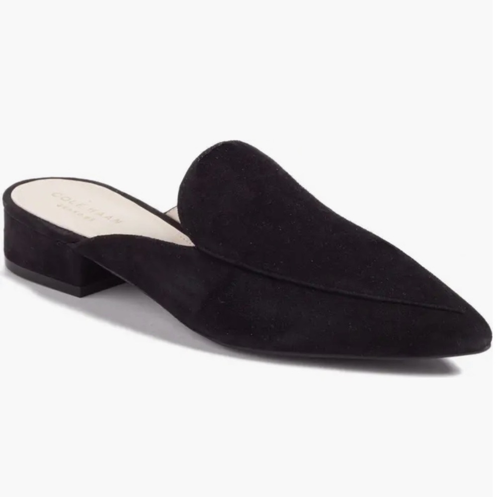 Cole Haan Black Pointed Suede Mules